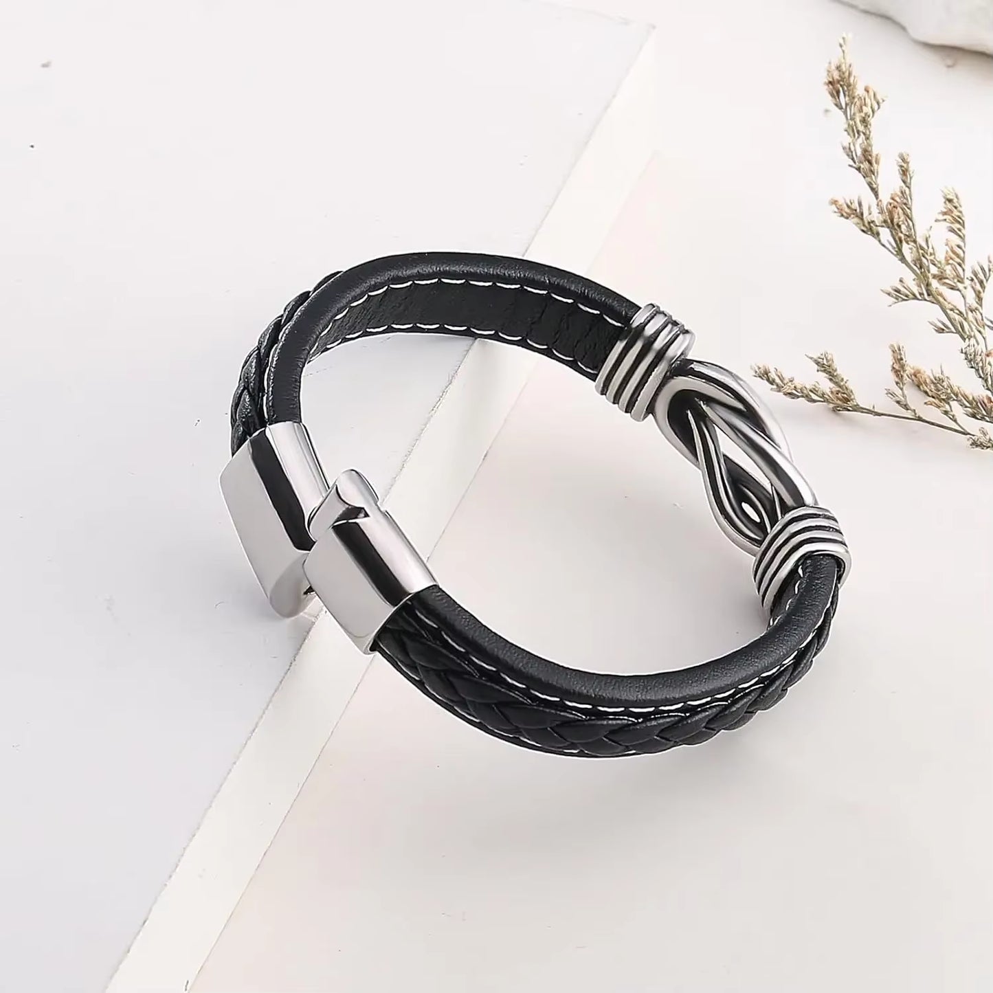 Infinity Knot Leather Bracelet for Men Birthday Christmas Anniversary Mens Forever Linked Together Braided Cuff Bracelet for Son